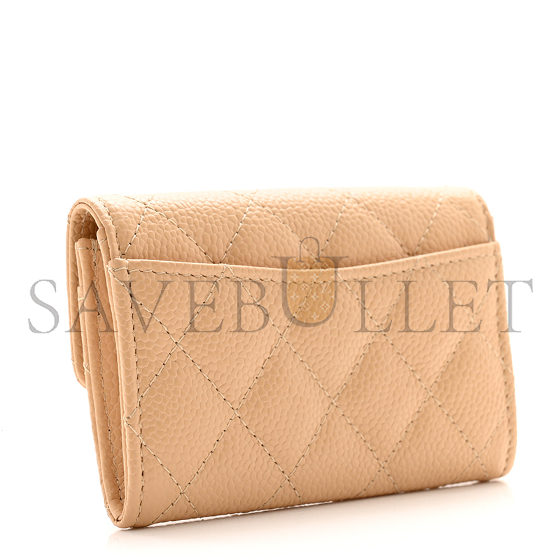 Ch*el caviar quilted flap card holder wallet beige ap0214 (11.3*7.5*2.5cm)